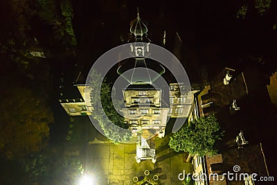 The town of IÅ‚owa in Poland, the building of the manor palace at night. Stock Photo